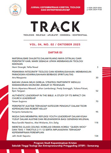 					Lihat Vol 4 No 2 (2025): TRACK: JURNAL KEPEMIMPINAN KRISTEN, TEOLOGI, DAN ENTREPRENEURSHIP
				